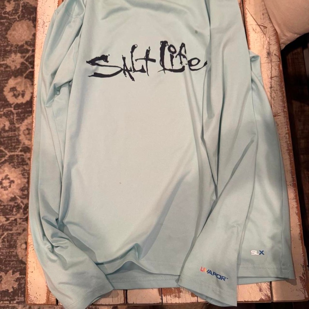Salt Life SLX UVapor Long Sleeve Performance Shirt Aqua Blue Youth XL Mens Small